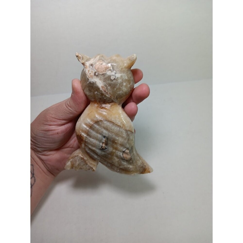 Vintage Large Natural Stone Alabaster Owl Figurine Paperweight - Picture 5 of 7